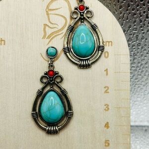 Blue and Red Intricate Earrings with Turquoise